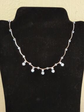Elegant Light Blue Crystal Drop Necklace - Silver Tone